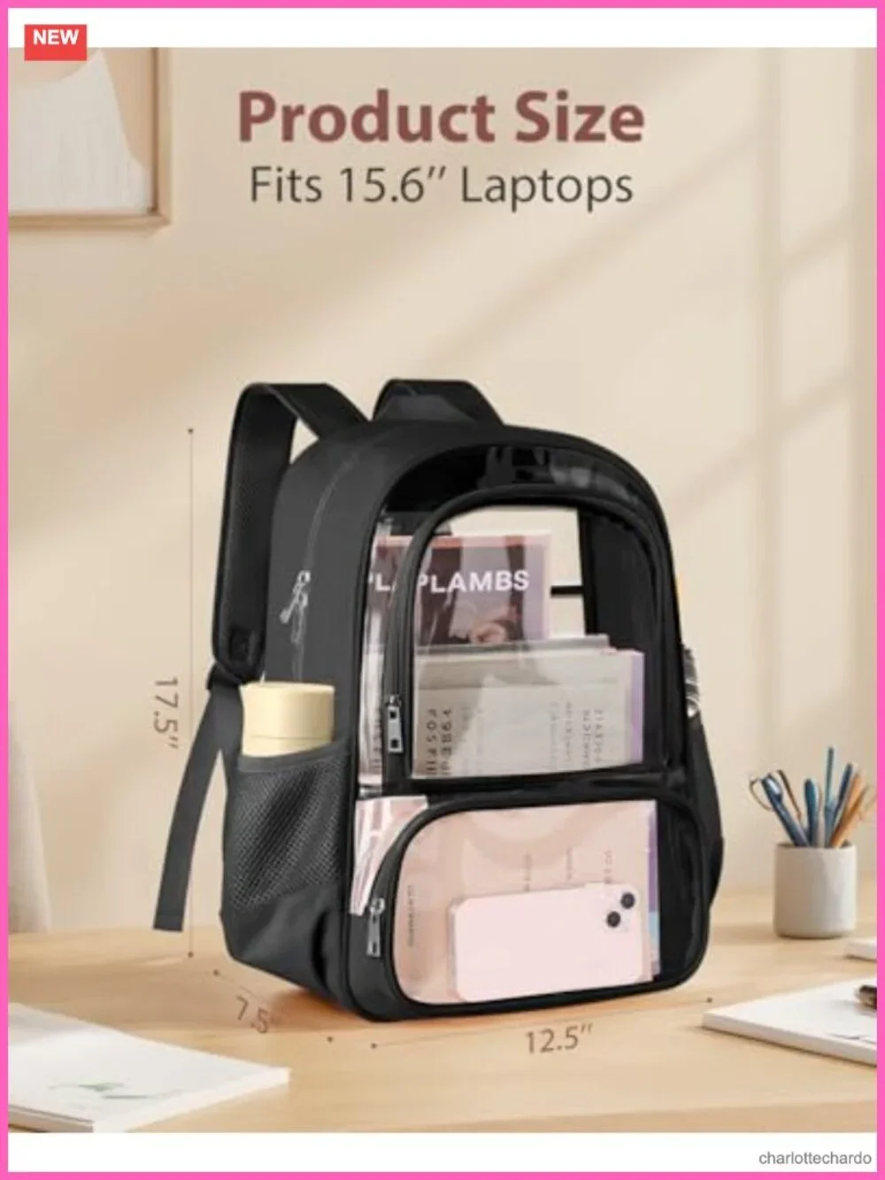 Clear Backpack PVC Oxford Fabric Heavy Duty Transparent Bookbag Large Capacity